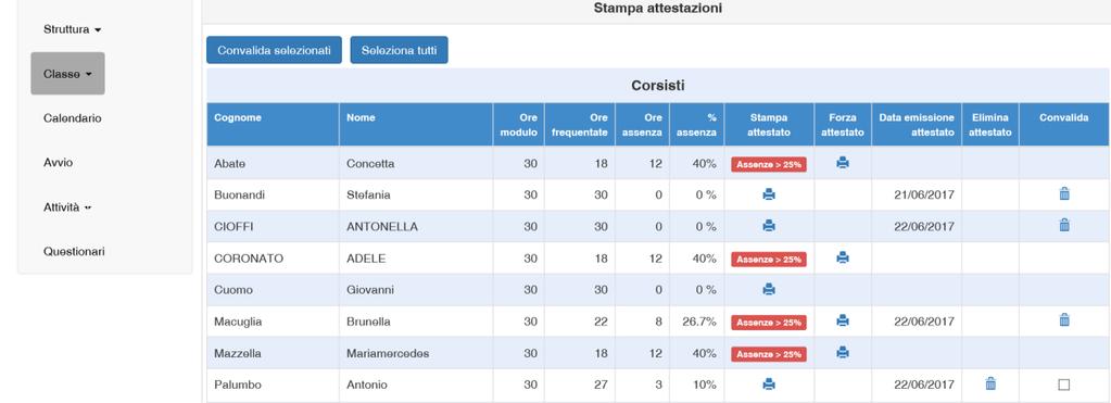 L area degli attestati è stata arricchita di una nuova funzione che permette allo Snodo formativo territoriale di convalidare un attestato, così da permettere al singolo corsista la stampa dello