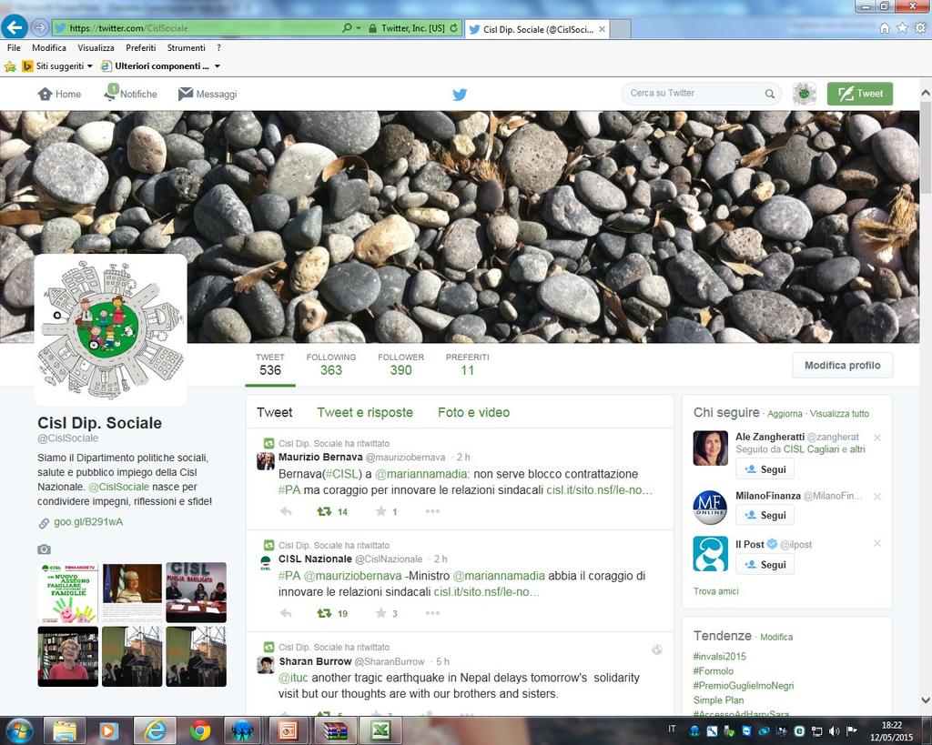 Il profilo Twitter @CislSociale diffonde i documenti della pagina del Dipartimento in www.cisl.