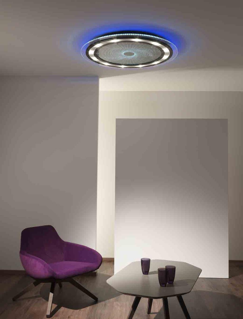 ILONA Lampada a LED da soffitto a diffusione. Corpo in alluminio verniciato con possibilità anelli di diversi colori secondo palette RAL. Illuminazione inferiore e alone estetico.