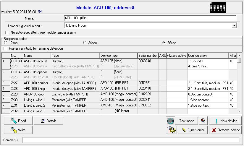 12 ACU-120 SATEL Fig. 3. Software DLOADX: lista dei dispositivi wireless registrati nel ricevitore connesso a centrali INTEGRA / INTEGRA Plus.