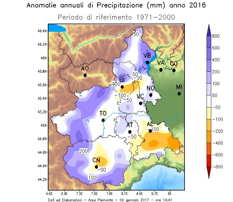 Figura 9 - Anomalia di precipitazione per l anno 2016 rispetto