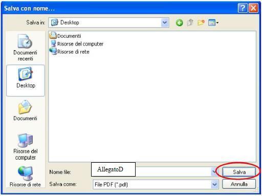cliccando su Salva. In pochi secondi sul Desktop viene creato il file Allegato D.