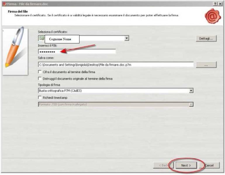 5. Nella finestra che appare, inserire il