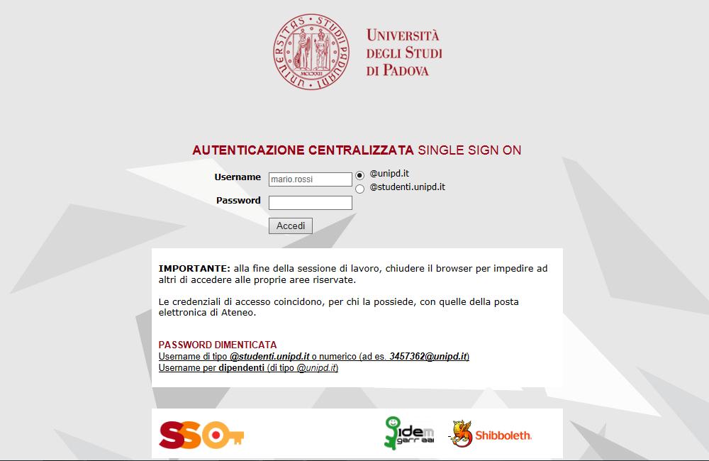 effettuare il login al sito https://uniweb.unipd.it/home.