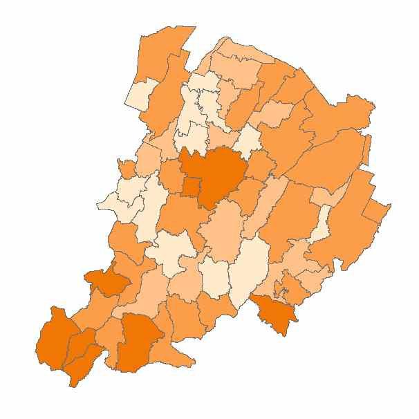 10 Figura 7 Mappe relative a vari indicatori della struttura per età: indice di vecchiaia, indice di struttura della popolazione attiva, percentuale della popolazione con 65 anni e oltre, percentuale