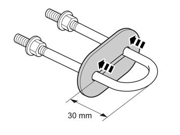 18 Spingere giù la piastra sulla staffa di circa 30 mm, con il nastro protettivo rivoltato verso i due dadi.