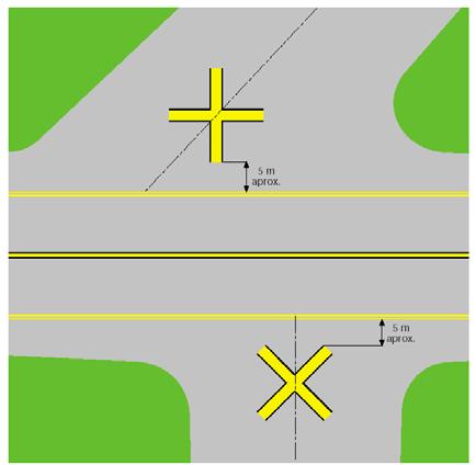 Lungo tutta la porzione di taxiway non percorribile dagli aeromobili, la distanza fra tali croci non deve essere superiore a 300 metri.