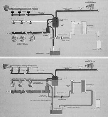 Gli impianti di mungitura 66 Sopra Fig. 57. Schema dell impianto con lattodotto di grande diametro (100 mm).