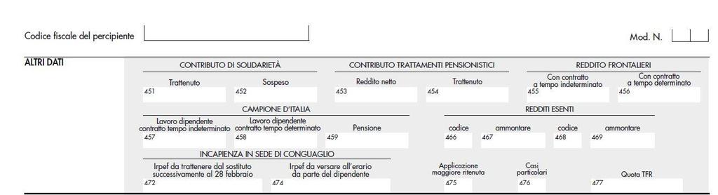 NOVITA ALTRI DATI: Nella parte ALTRI DATI della CU 2016 sono da attenzionare i punti sui REDDITI ESENTI in riferimento al BONUS e cioè: Nel punto 466 è indicata con un codice la tipologia di reddito