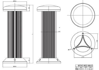 Scheda tecnica MATERIALI E FINITURE Corpo: Pressofusione di alluminio Trattamento anticorrosione: Passivazione trivalente Verniciatura: A polveri poliestere color argento metallizzato Guarnizione di