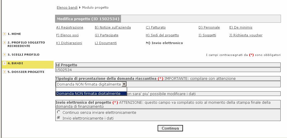 2.8 Invio effettivo della domanda on line Si arriva così all ultima schermata Invio elettronico dei dati.