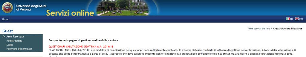 4. ESAMI: COME ISCRIVERSI ONLINE 4.EXAMS: ONLINE REGISTRATION Home page www.univr.