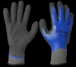 GPA420 Guanto in maglia poliammidica colore grigio senza cuciture, palmo, dita e nocche rivestite 3/4 in schiuma di nitrile colore blu.