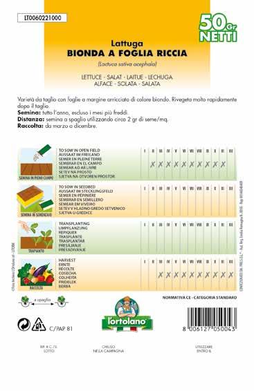 Sementi orticole in grammatura Buste termosaldate 13x20 cm - Scatole da 100 a 250 gr La linea di sementi Grammature è stata espressamente studiata per