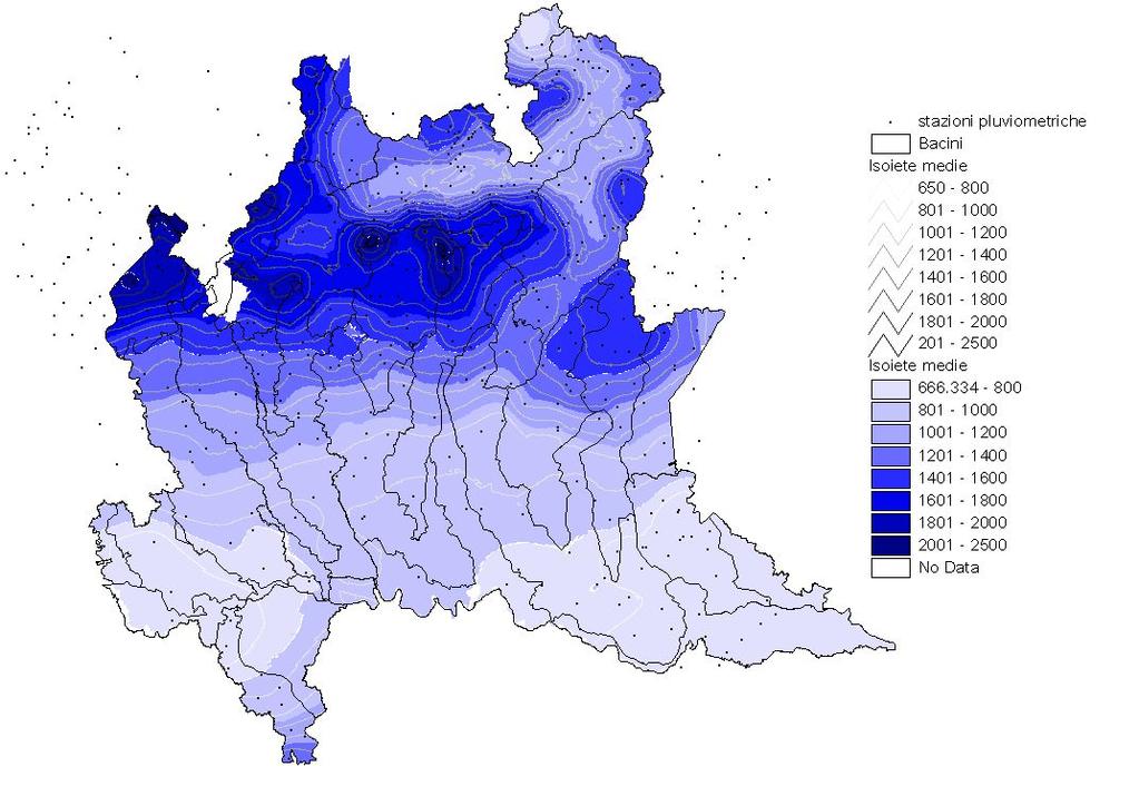 Disponibilità idriche in Lombardia (stime) Piovosità media annua ~ 1.000 mm/anno Superficie 23.