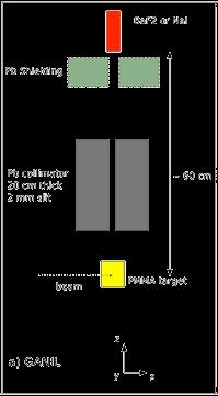 GANIL: Yield di fotoni da 12 C 95 MeV/n in PMMA a 90 o Blue: Fluka Red: data Green: dose profile E g > 2 MeV, within few ns from spill Z (mm) [sketch and exp.