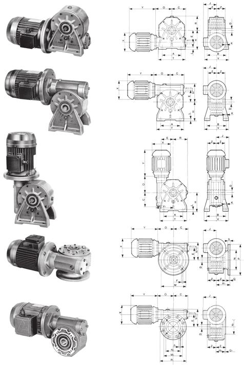 MRV FORME COSTRUTTIVE MOTORIDUTTORI A VITE SENZA FINE DESIGNS - WORM GEARED MOTORS P2 P3 F1 F2 F1 - ve figura - see figura F2 - con motore dal lato opposto a quello cato figura with