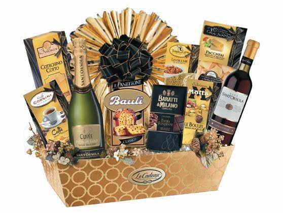 35,86 Oro Nero Vassoio oro con cerchi effetto lucido/opaco Panettone Bauli incarto a mano 750 g Bottiglia spumante Premium Gold Sant Orsola 9.5 750 ml Bottiglia Sangiovese Sant Orsola 11.