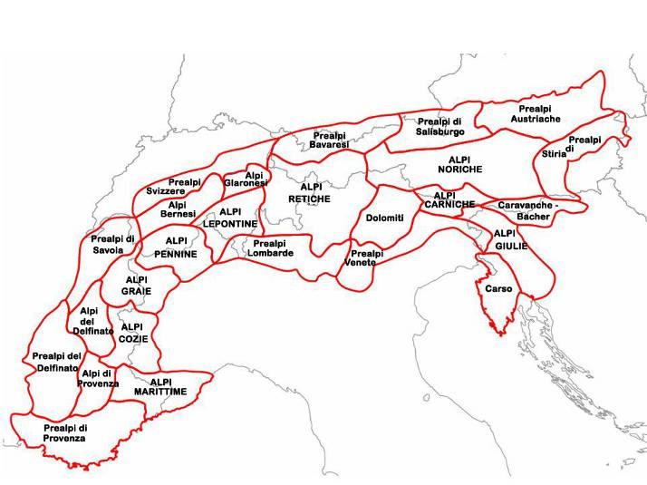 L arco alpino interessa, oltre all Italia, altre nazioni: ad Ovest la Francia; a Nord la Svizzera e parte dell Austria; ad Est Parte dell Austria, Slovenia e