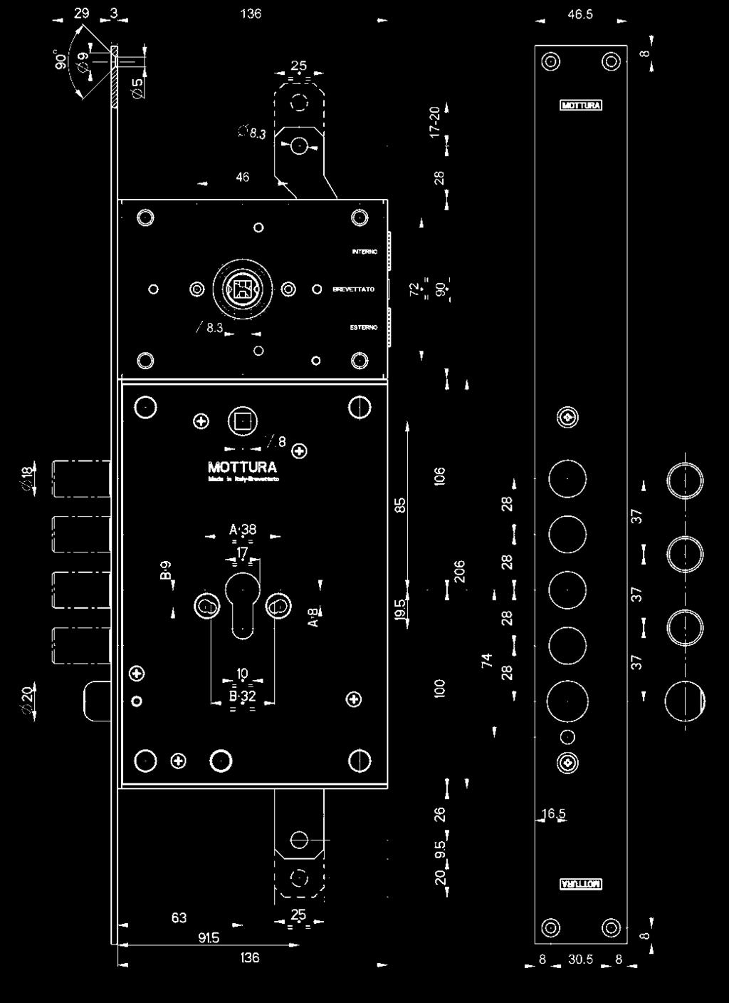 Portabatteria da fissare a bordo porta completo di batterie alcaline 9V (tipo PP3) N.B.