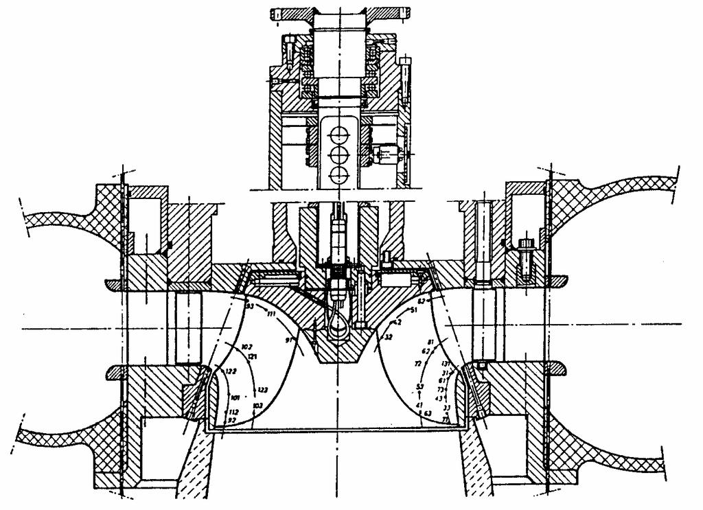 (1) (2) (3) la turbina è poi, direttamente, collegata con il generatore elettrico (5) (5) vista meridiana sezione assiale (3) (4) (1)