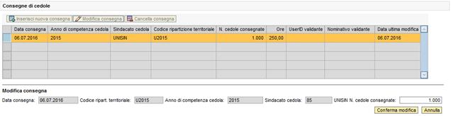 1618 SAP-HR Time A tal proposito, l utente seleziona il record da modificare nella sezione Consegne di cedole e clicca sul pulsante Modifica consegna.