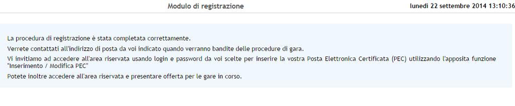 stato dell avvenuta registrazione; Se la registrazione