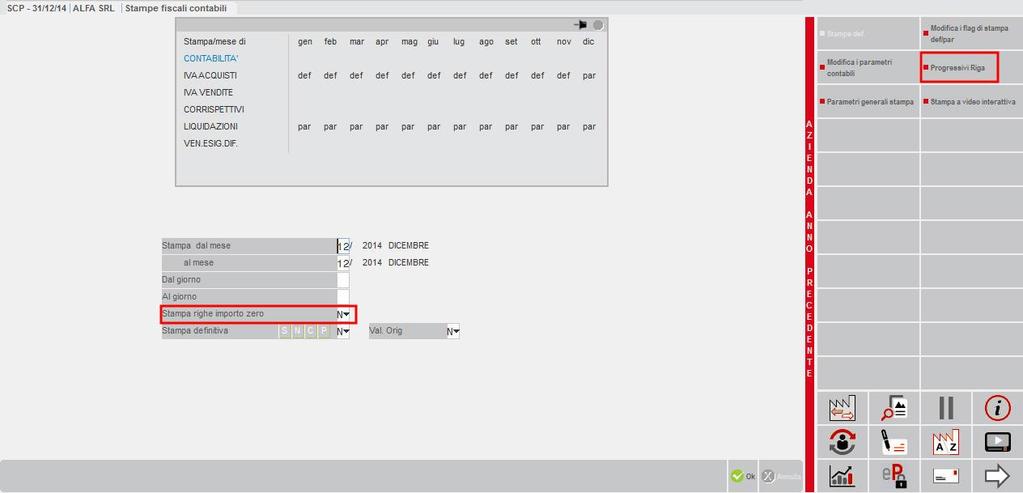 Gli altri pulsanti presenti a destra della finestra servono per produrre stampe della finestra in modalità differenti (word, excel, stampa cartacea o a video).