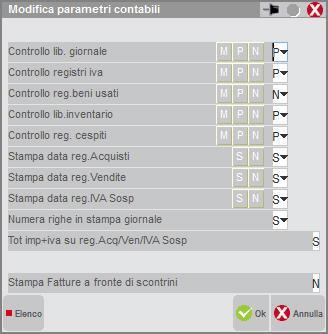 i parametri di controllo permettono di modificare la modalità di gestione dei registri definita dai parametri contabili dell azienda; Stampa data reg.