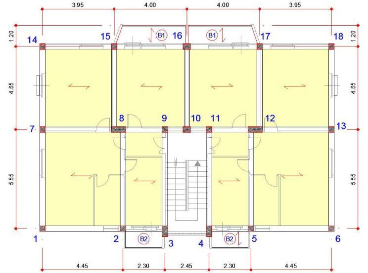 ESEMPIO N 3 Predimensionare i pilastri di un edificio di civile abitazione a cinque elevazioni fuori terra, con