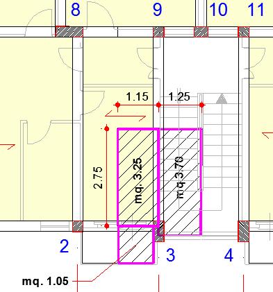 PIANO TIPO - PILASTRO N 3 Tipo carico Influenza Unitario Ns [kn] Solaio 3.25 mq 9.50 kn/mq 30.88 Scala 3.70 mq 12.90 kn/mq 47.73 Trave 2-3 1.15 m 4.90 kn/m 5.