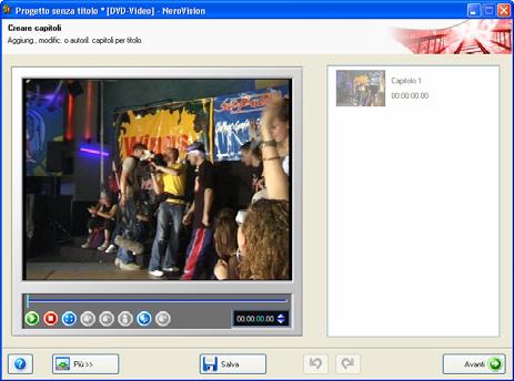 Modifica di video Fig. 22: schermata Creare capitoli Nella schermata Creare capitoli sono disponibili i seguenti pulsanti: Consente di avviare la riproduzione.