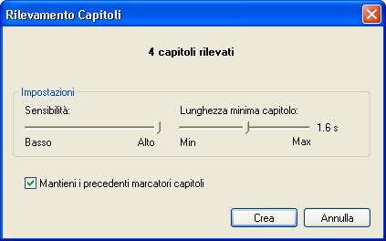 Modifica di video 7.3.2 Creazione automatica dei capitoli È necessario soddisfare il seguente requisito: Avere visualizzato la schermata Contenuto.