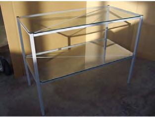 With drawer and top in glass.