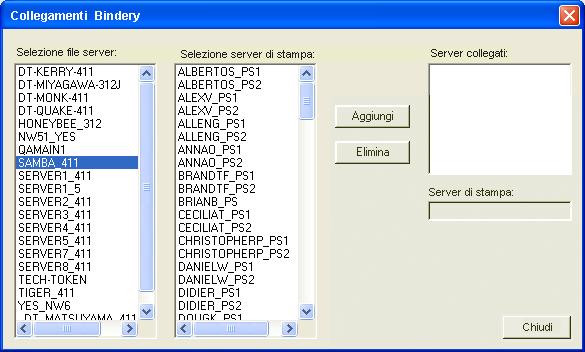 CONFIGURAZIONE DI FIERY EXP8000 DA UN COMPUTER IN RETE 34 PER AGGIUNGERE I COLLEGAMENTI BINDERY DALLA CONFIGURAZIONE LOCALE 1 Fare clic su Modifica nella finestra di dialogo Configurazione Bindery.