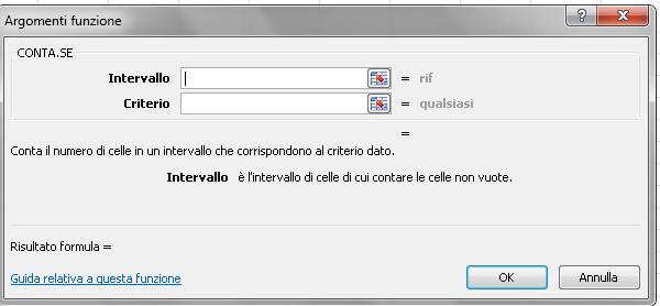 Funzione CONTA.SE La funzione CONTA.SE restituisce il numero di celle in un determinato intervallo che corrispondono al criterio dato Sintassi CONTA.