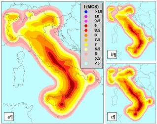 Obiettivi da conseguire nel Triennio 2007-2009 Mappa della pericolosità sismica valutata in termini di intensità macrosismica con probabilità di superamento del 10% in 50 anni per l Italia