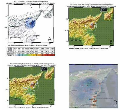 Piano Triennale di Attività 2007-2009 Mappe del picco di accelerazione al bedrock (in cm/s 2 ) per l area epicentrale del terremoto del Molise del 31 Ottobre 2002, Mw =5.
