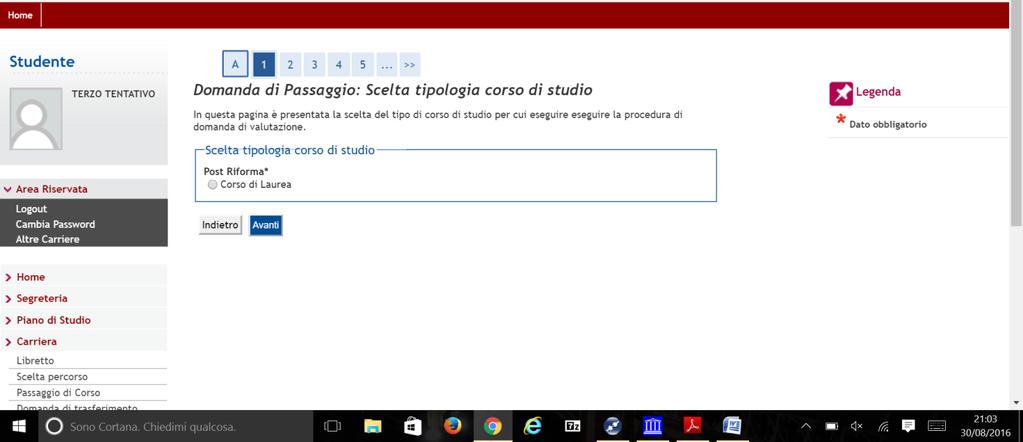 5) Inserire flag in corrispondenza della "tipologia di corso di studio" per il quale si