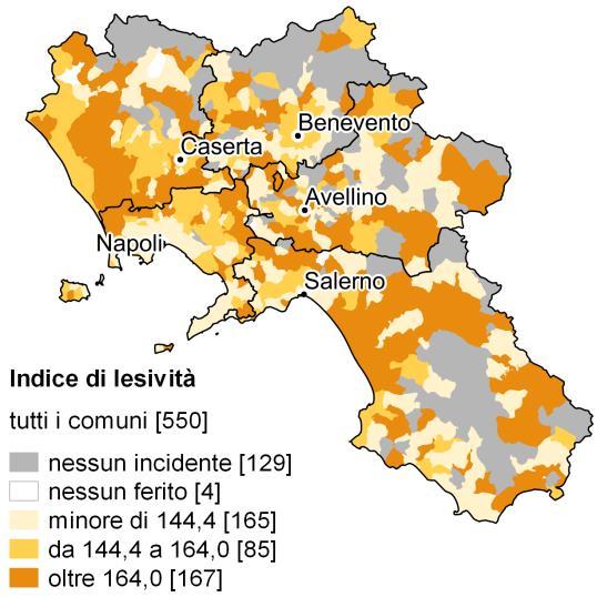 FIGURA 1. UTENTI VULNERABILI PER ETÀ E RUOLO E UTENTI NEL COMPLESSO MORTI PER INCIDENTE STRADALE IN CAMPANIA E IN ITALIA.