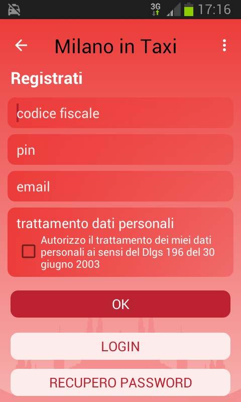 Registrazione Solo primo accesso Per effettuare la REGISTRA- ZIONE è necessario inserire negli opportuni campi il proprio CODICE FISCALE, il PIN (fornito dall Ufficio Auto Pubbliche in fase di