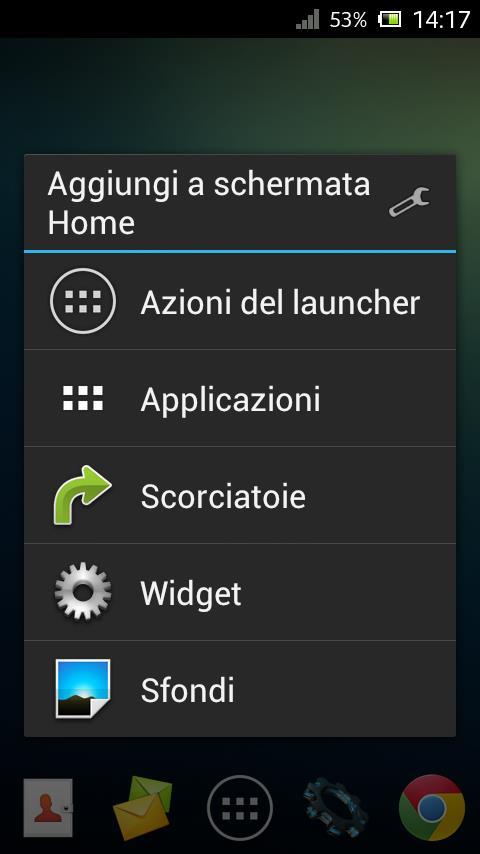 personalizzare la home Voce Widget: Con questa opzione potrete inserire widget sulla vostra Home.