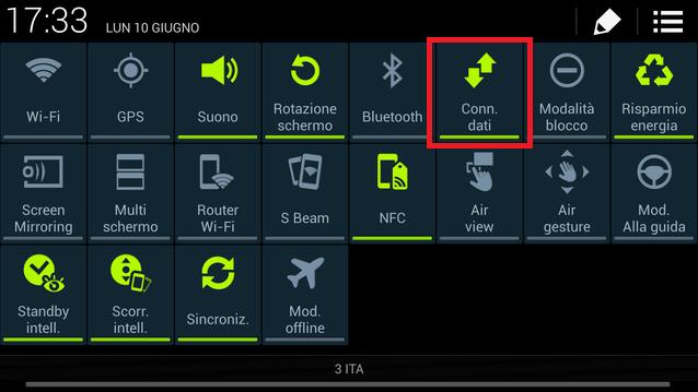 menu scelta rapida ATTIVA IL WI-FI ATTIVA IL GPS SILENZIOSO/ VIBRAZIONE ROTAZIONE ATTIVA IL