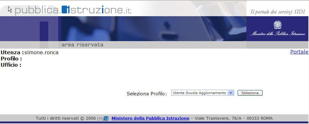 2.2 Selezione Profilo Una volta che l Utente è stato riconosciuto dal sistema, quindi abilitato ad accedere all applicazione, il sistema verifica i profili associati all Utente.