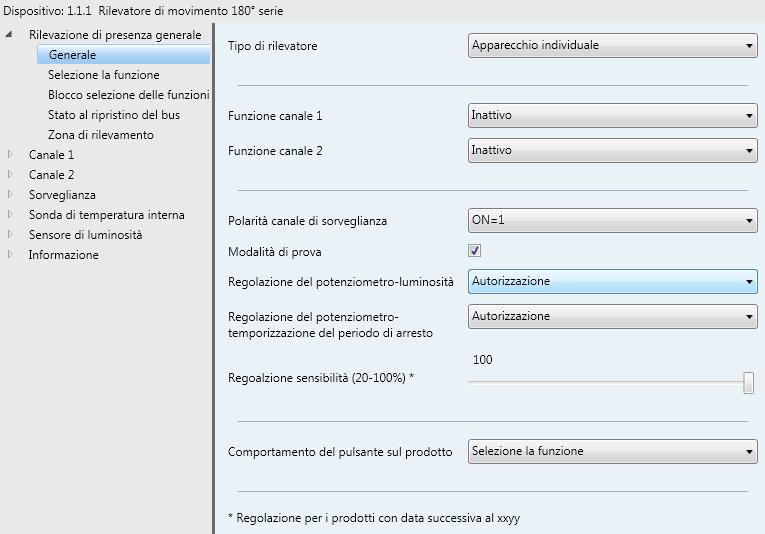 3. Rilevazione di presenza generale Sotto Rilevazione di presenza generale vengono attivate le impostazioni dei parametri globali per l'intero apparecchio, ossia per la modalità di funzione in caso