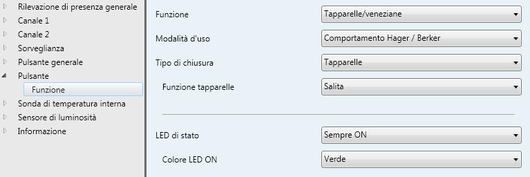 6.5 Funzione Persiane avvolgibili/veneziane Nelle finestre di parametri indicate di seguito avviene la configurazione della funzione "Persiane avvolgibili/veneziane" per il tasto.