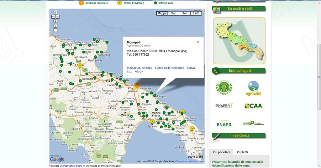 La mappa interattiva delle sedi Il visitatore può rapidamente