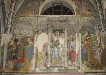 in alto: Maestro Di Crea, Guglielmo VIII Paleologo, la moglie, le figlie e personaggi della corte,