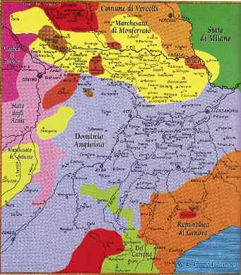 Il dominio Angioino con l acquisizione di Asti, Alessandria e Tortona, si incunea tra i