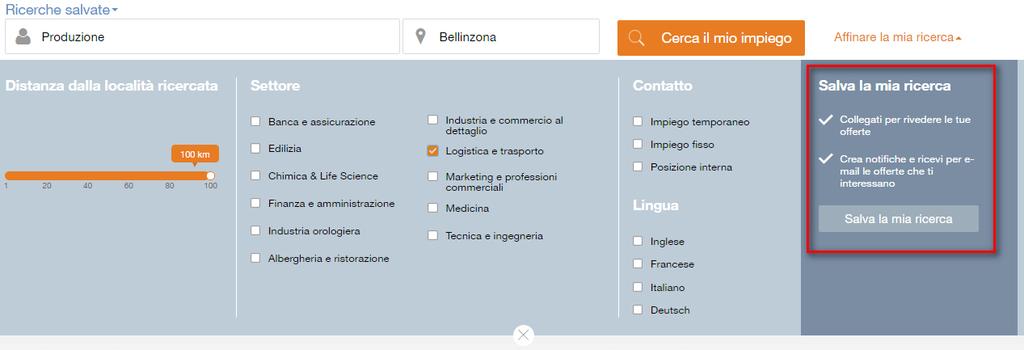 2 Notifiche d impiego Nel salvare le ricerche puoi impostare una notifica d impiego per i criteri di ricerca selezionati.